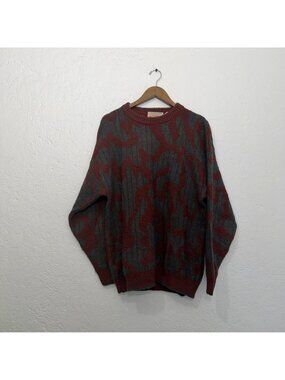 vintage wool red and gray abstract geometric knit sweater